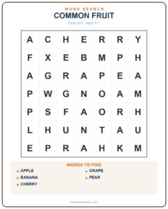 Printable fruits word search grid