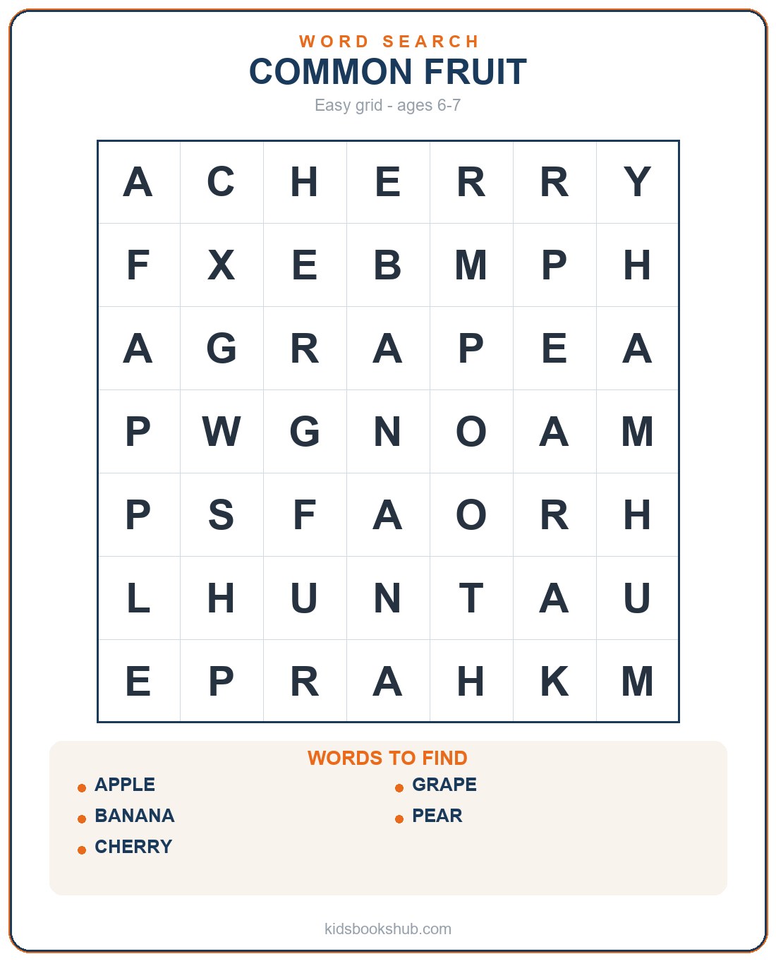 Printable fruits word search grid