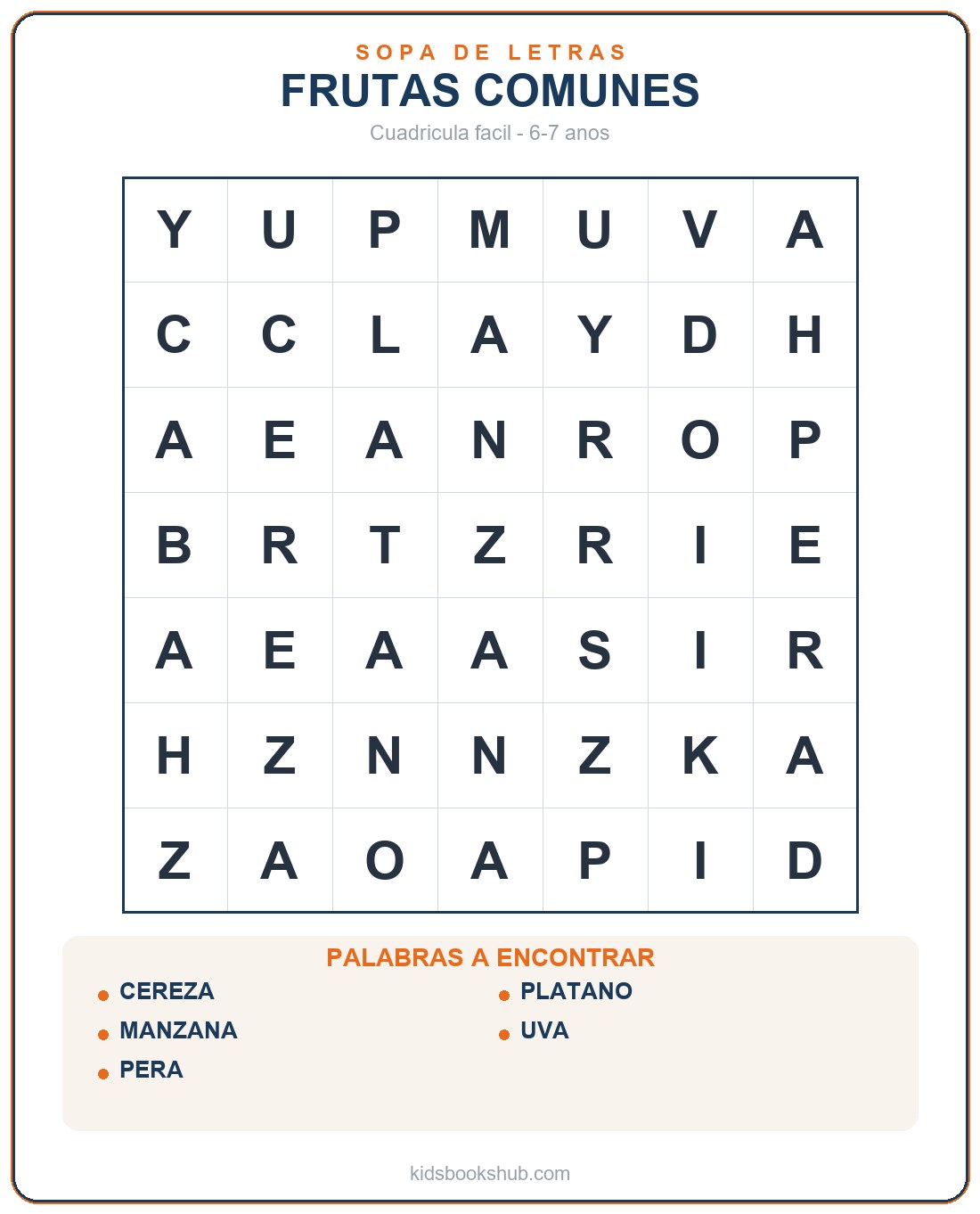 Sopa de letras de fruits para imprimir