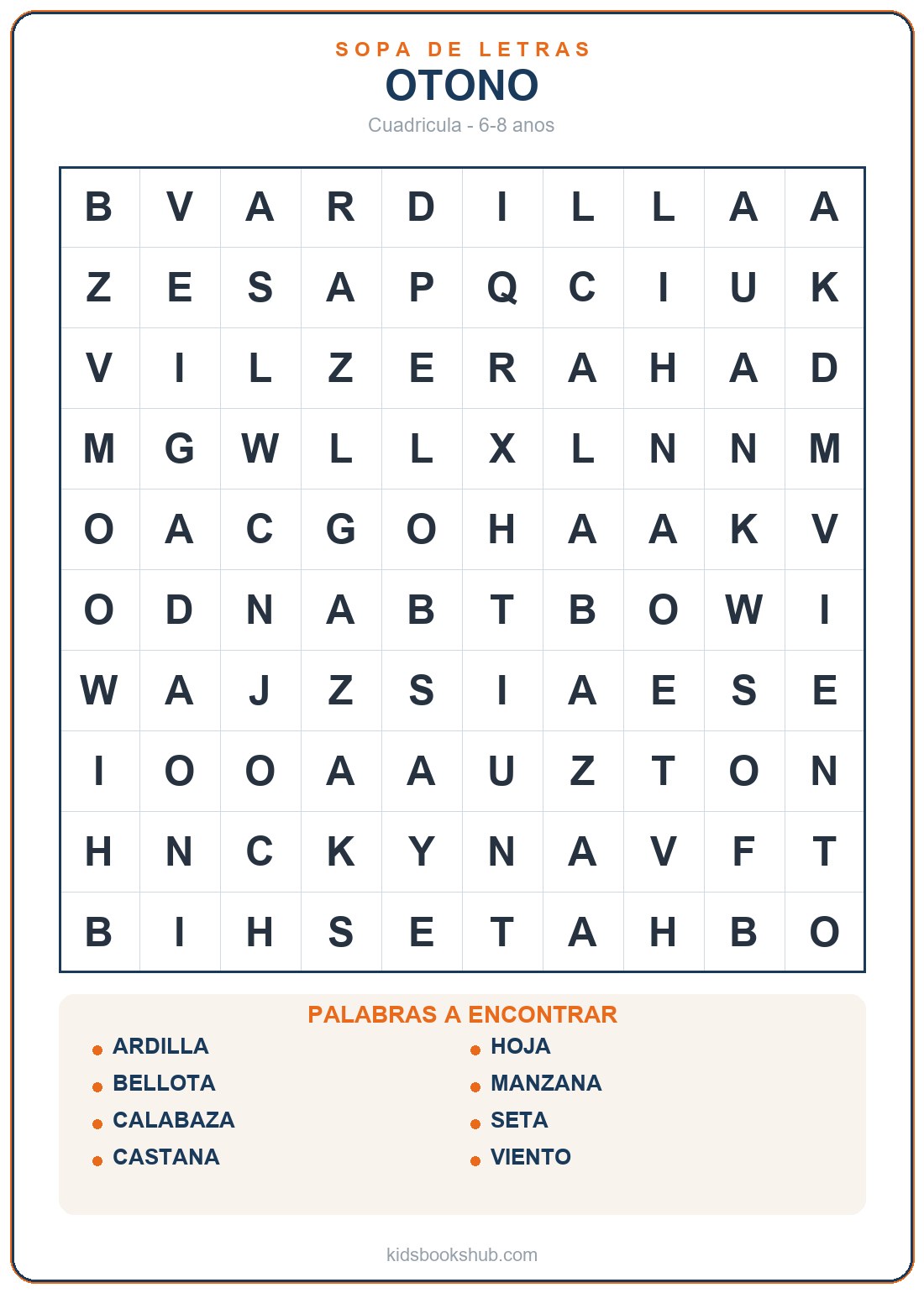 Sopa de letras de otoño para imprimir para niños