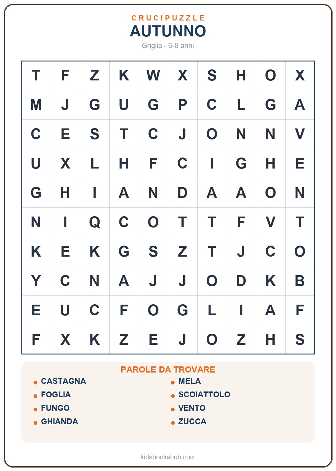 Crucipuzzle dell'autunno da stampare per bambini