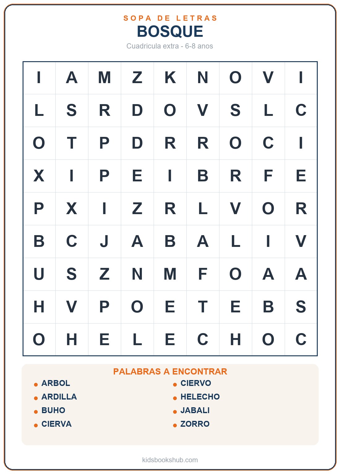 Sopa de letras de bosque para imprimir para niños