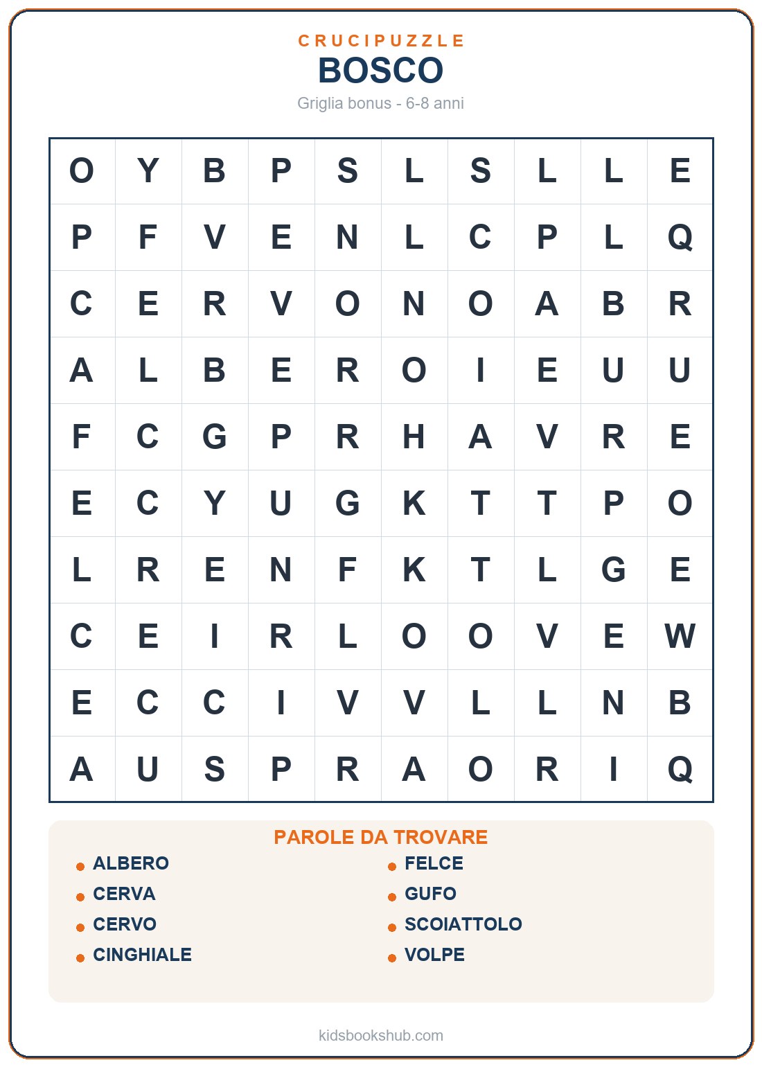 Crucipuzzle del bosco da stampare per bambini