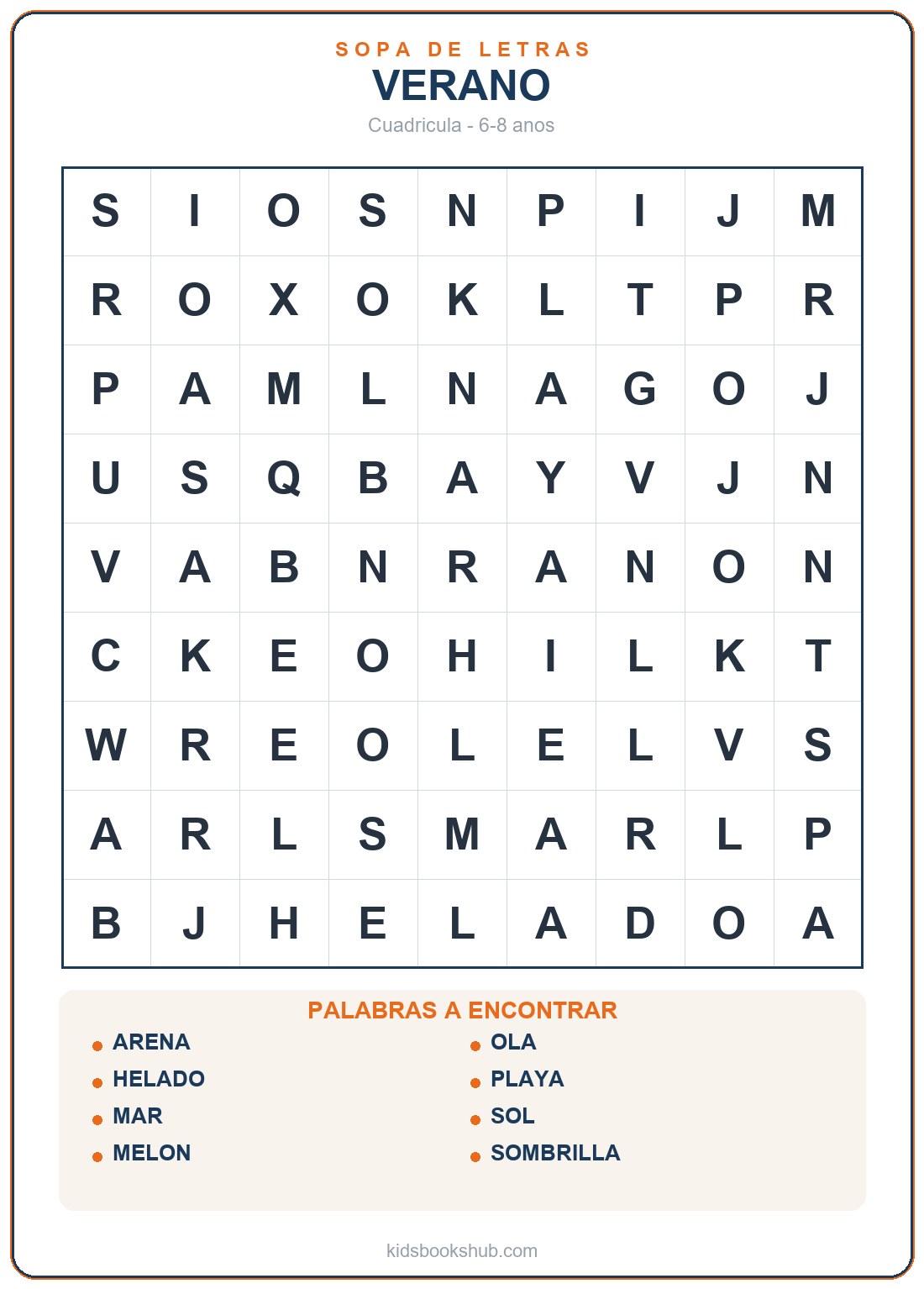 Sopa de letras de verano para imprimir para niños