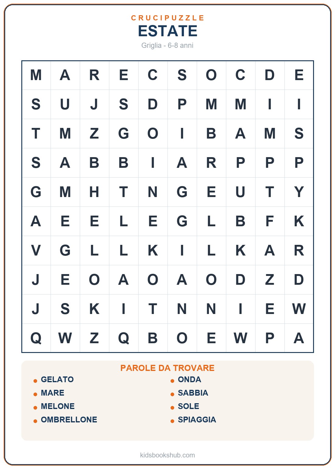 Crucipuzzle dell'estate da stampare per bambini