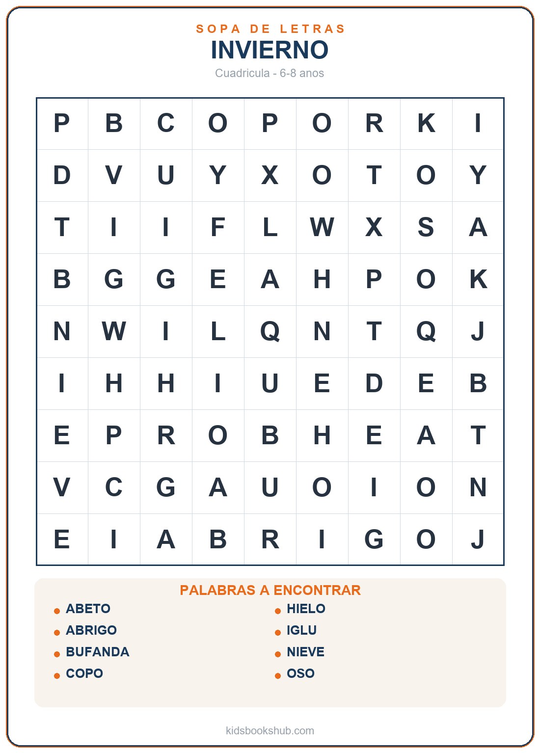 Sopa de letras de invierno para imprimir para niños