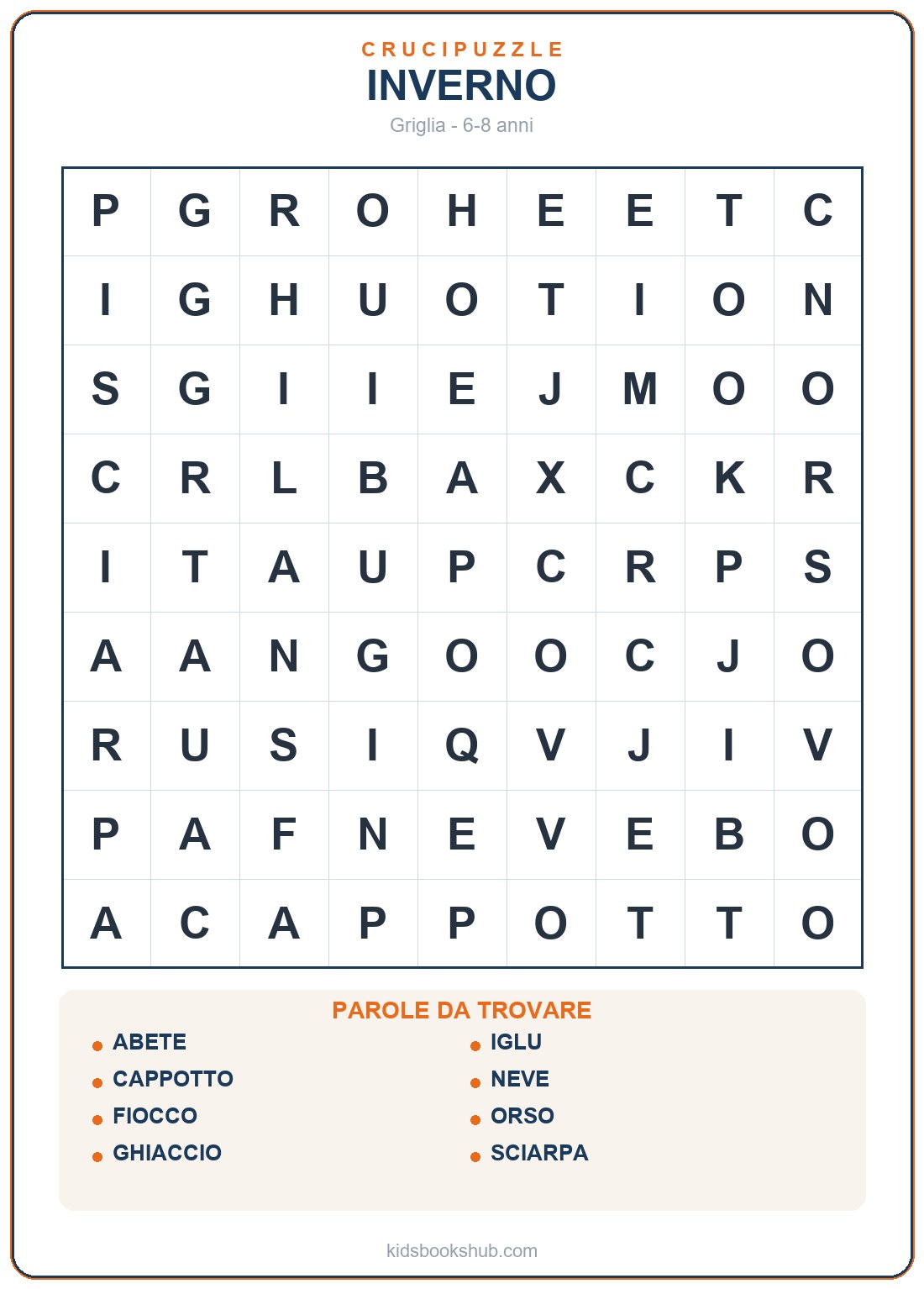 Crucipuzzle dell'inverno da stampare per bambini