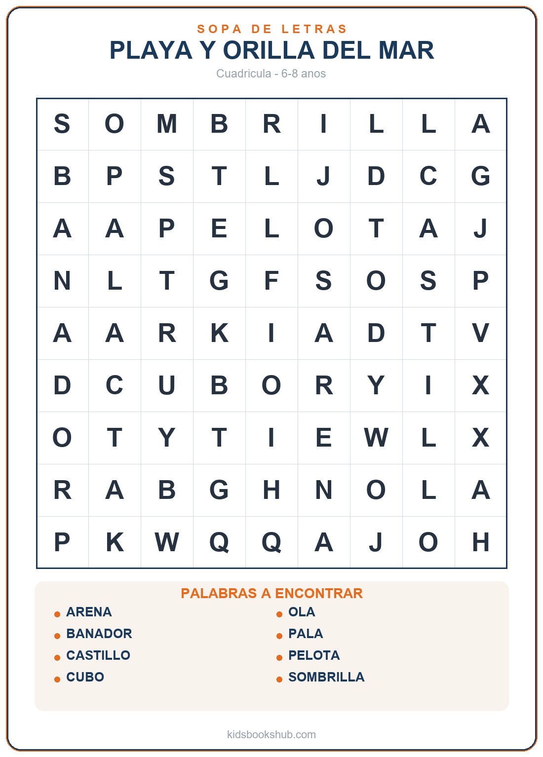 Sopa de letras de playa para imprimir para niños