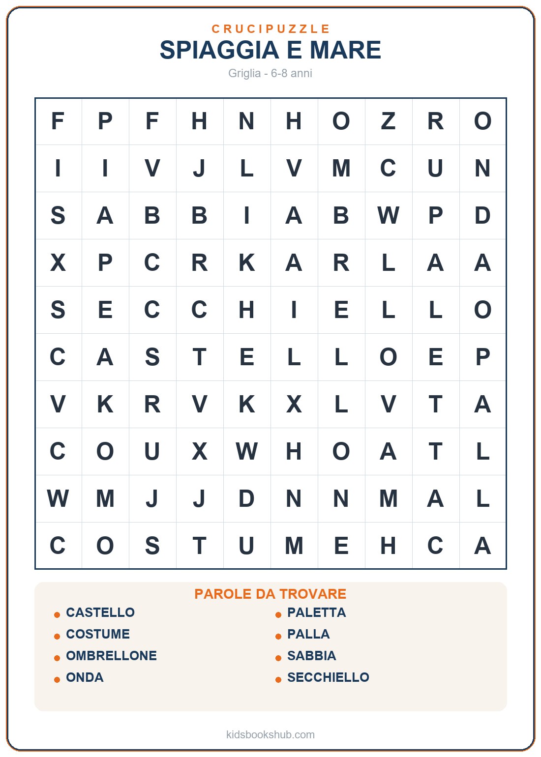 Crucipuzzle della spiaggia da stampare per bambini