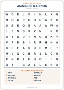 Sopas de letras de mar y océano: 5 cuadrículas gratis