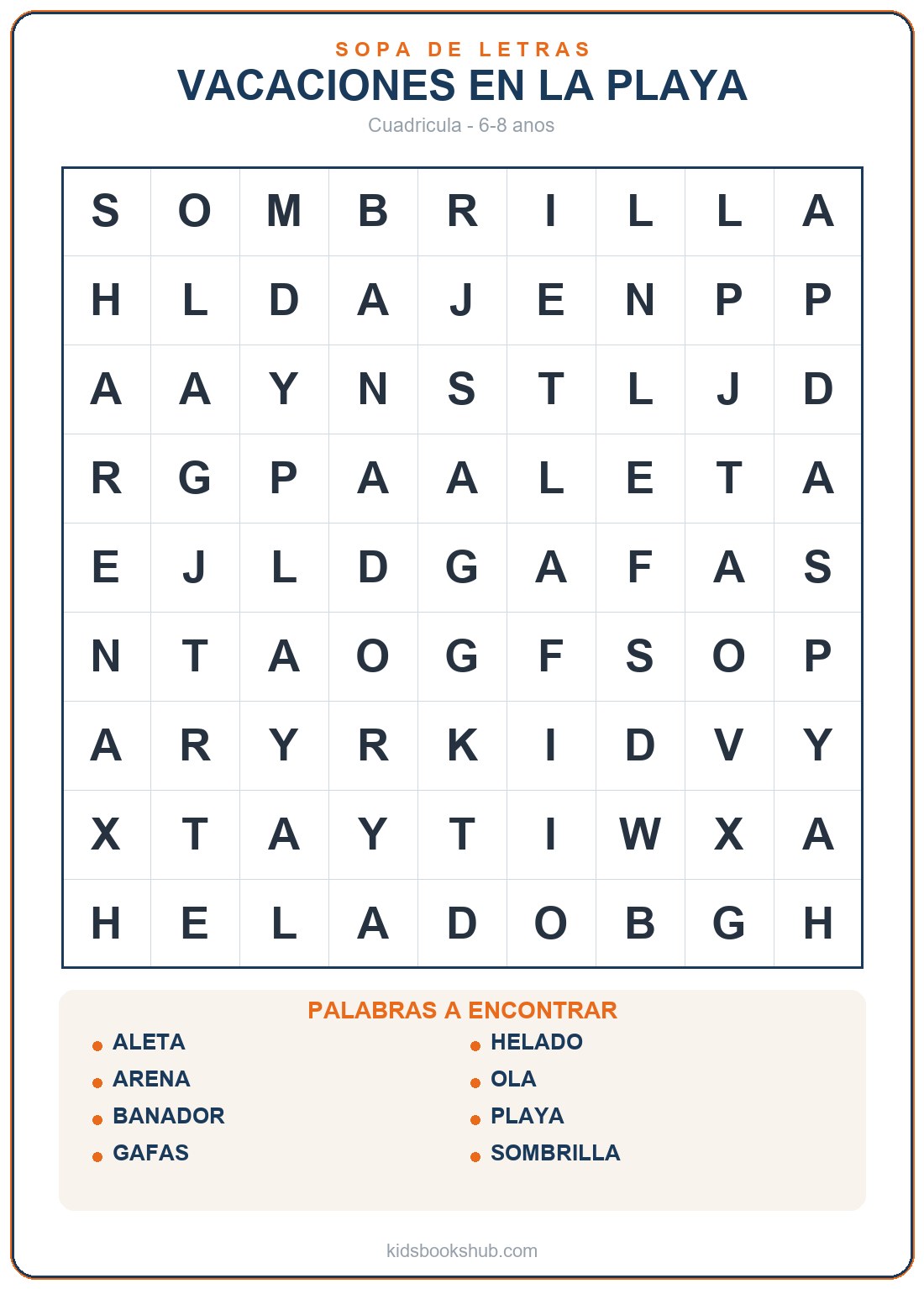 Sopa de letras de beach para imprimir