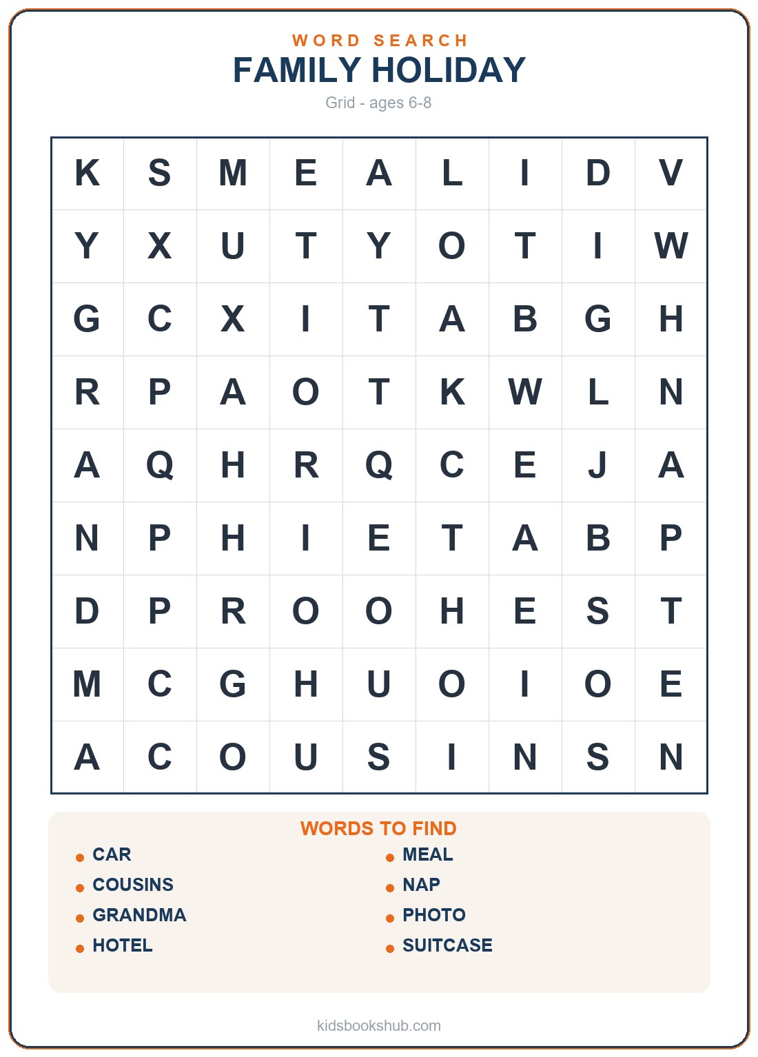 Printable family holiday word search for children