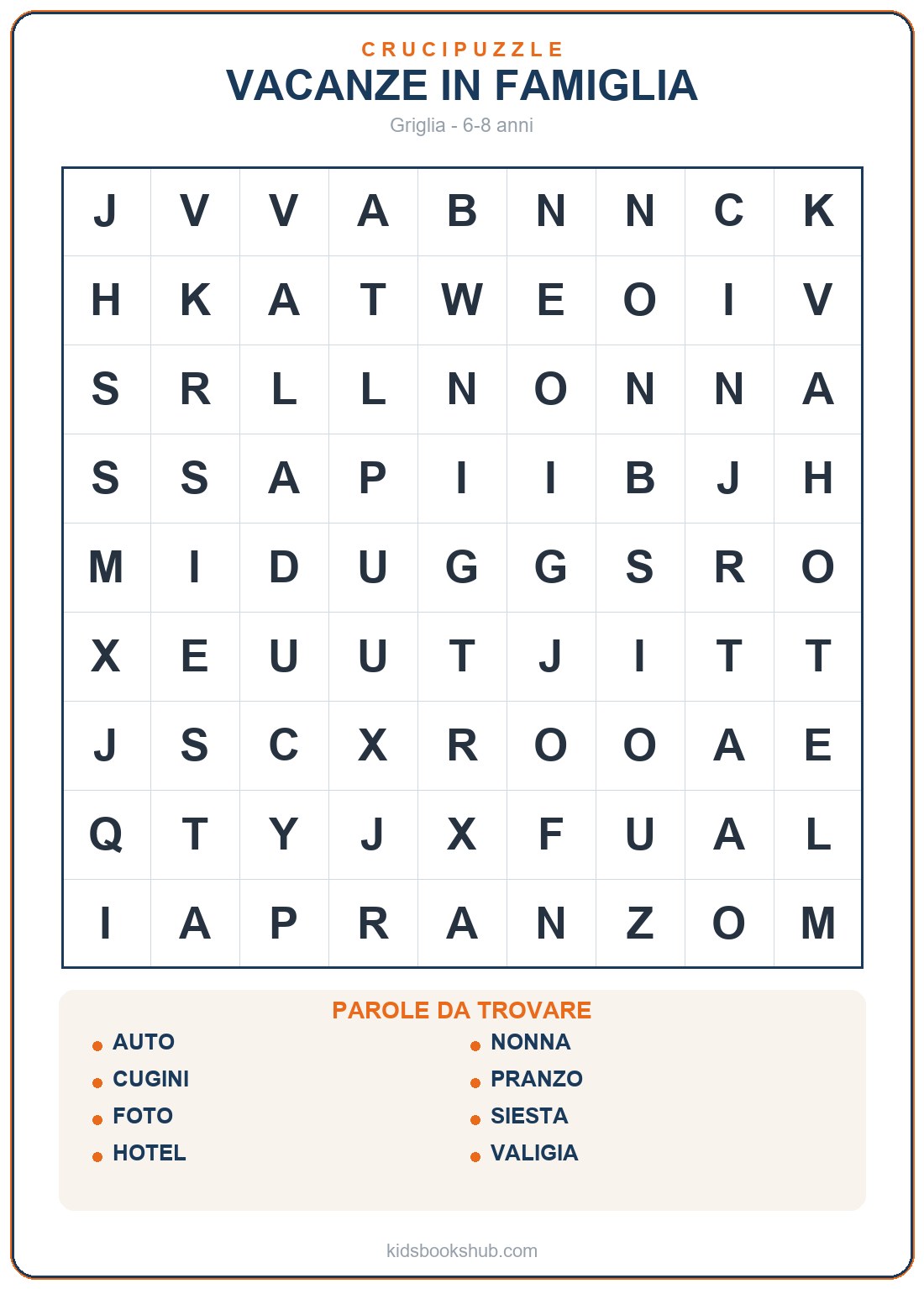 Crucipuzzle delle vacanze in famiglia da stampare per bambini