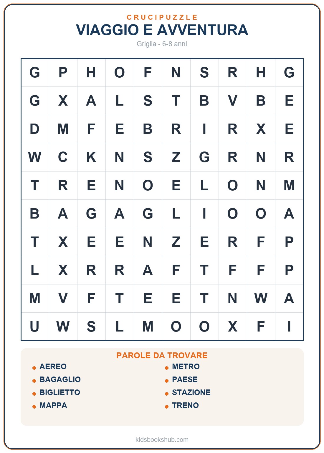 Crucipuzzle di viaggio e avventura da stampare per bambini