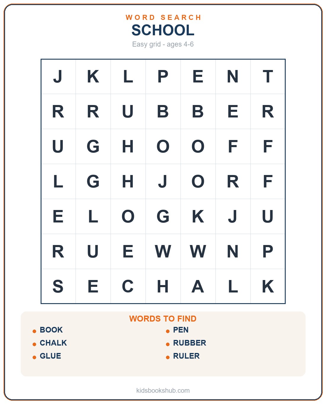Printable easy school word search for preschool
