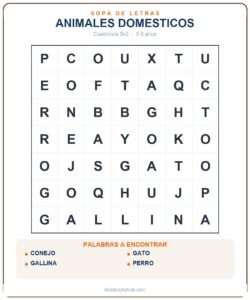 Sopa de letras de animales domesticos para imprimir
