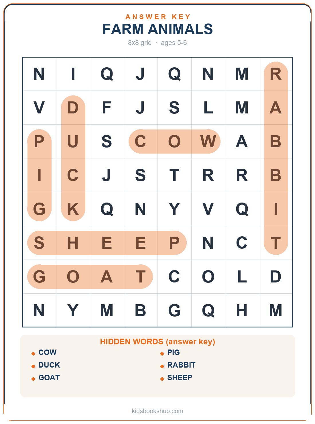 farm-animals grid (answer key)