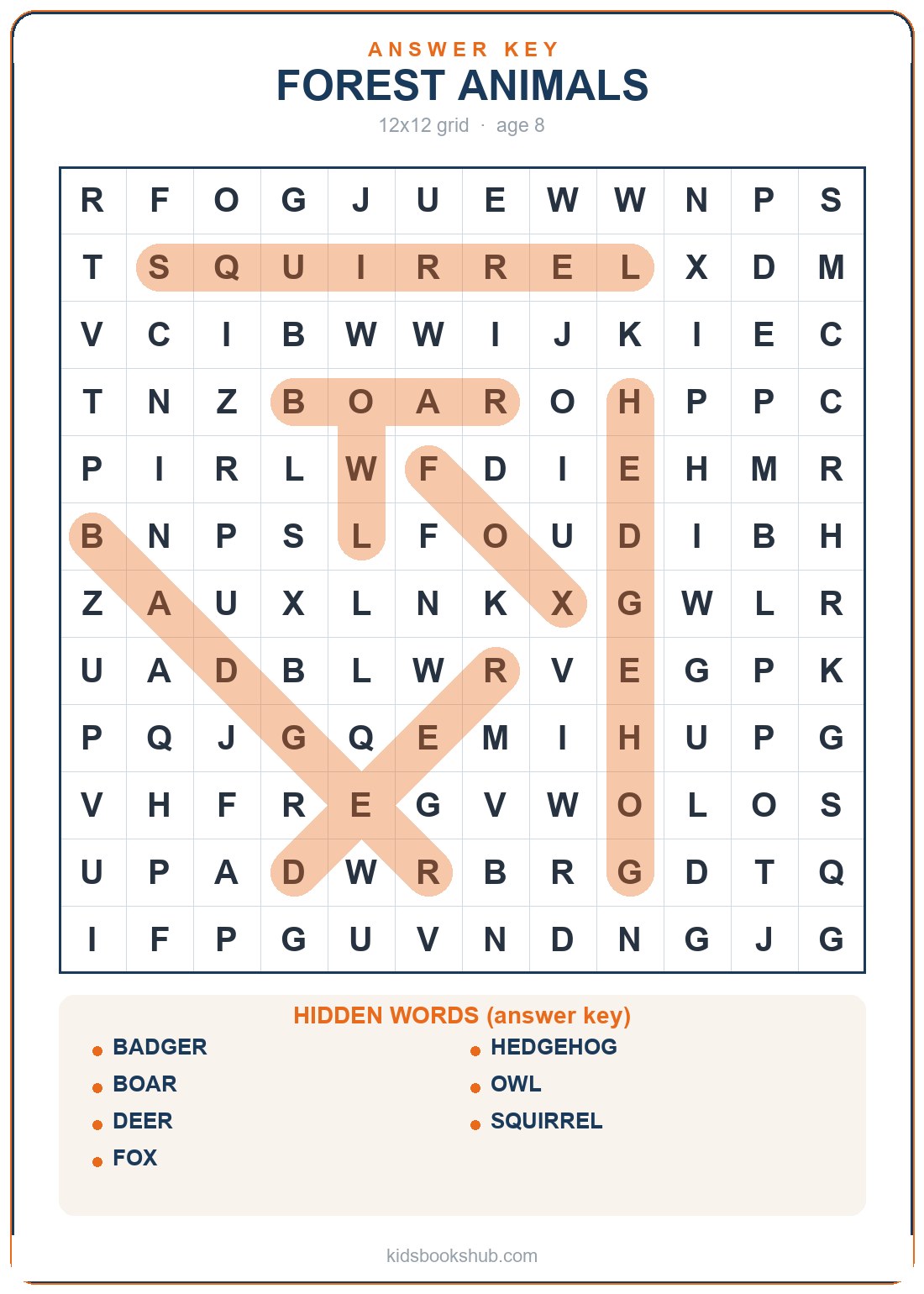 forest-animals grid (answer key)