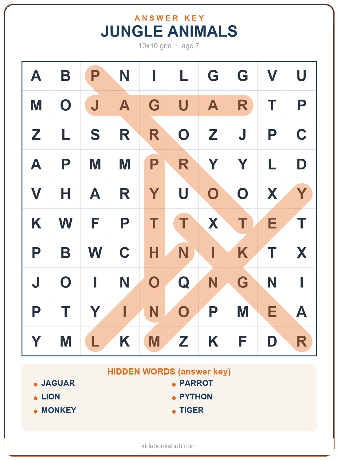 jungle-animals grid (answer key)