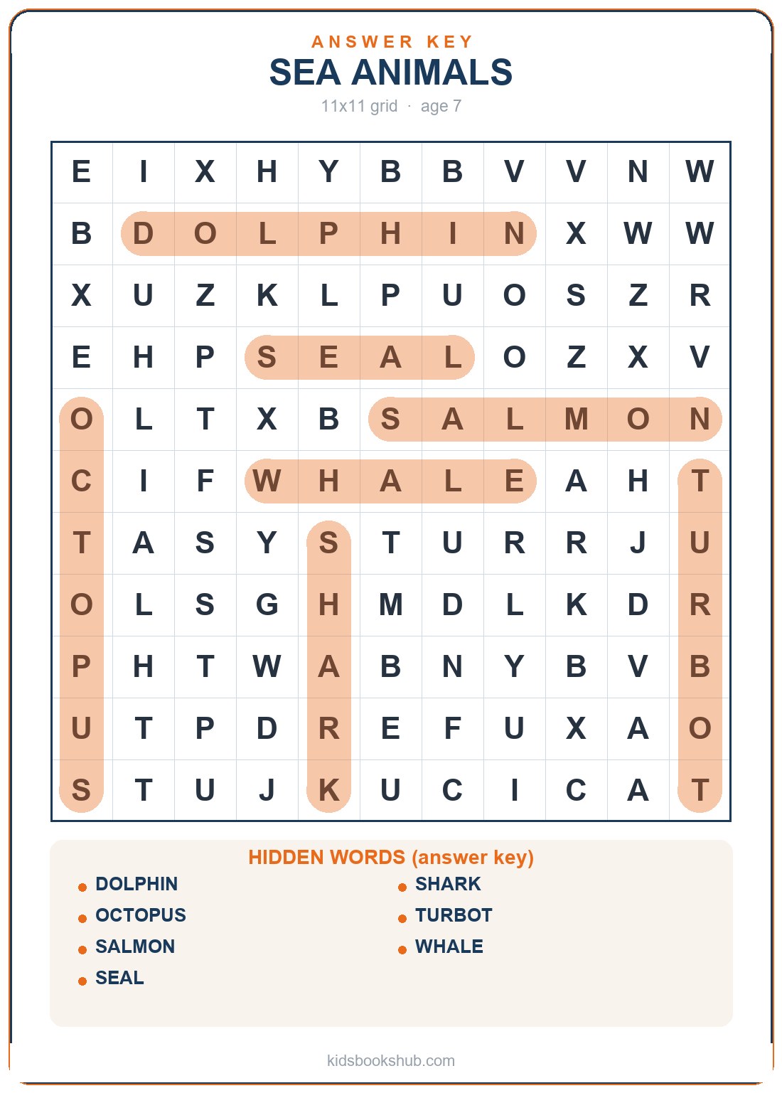 sea-animals grid (answer key)