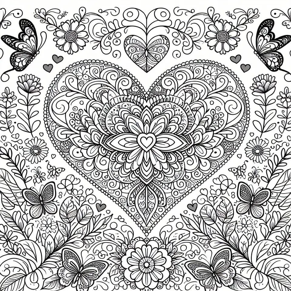 Biglietto pieghevole con cuore e fiori per la Festa della Mamma da stampare
