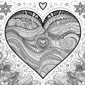 Heart with stars and flowers for Mother's Day colouring page to print