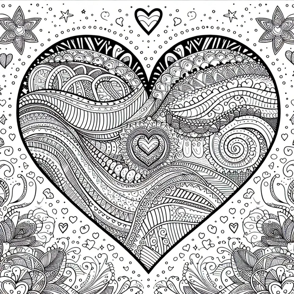 Heart with stars and flowers for Mother's Day colouring page to print