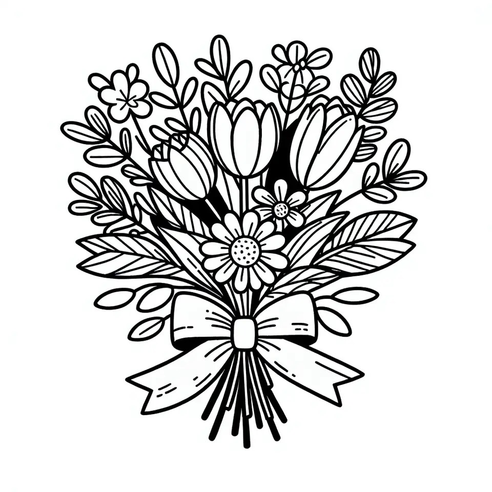 Mazzo semplice di tulipani e margherite da stampare