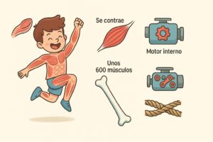 Esquema educativo que muestra los músculos del cuerpo humano explicados a los niños