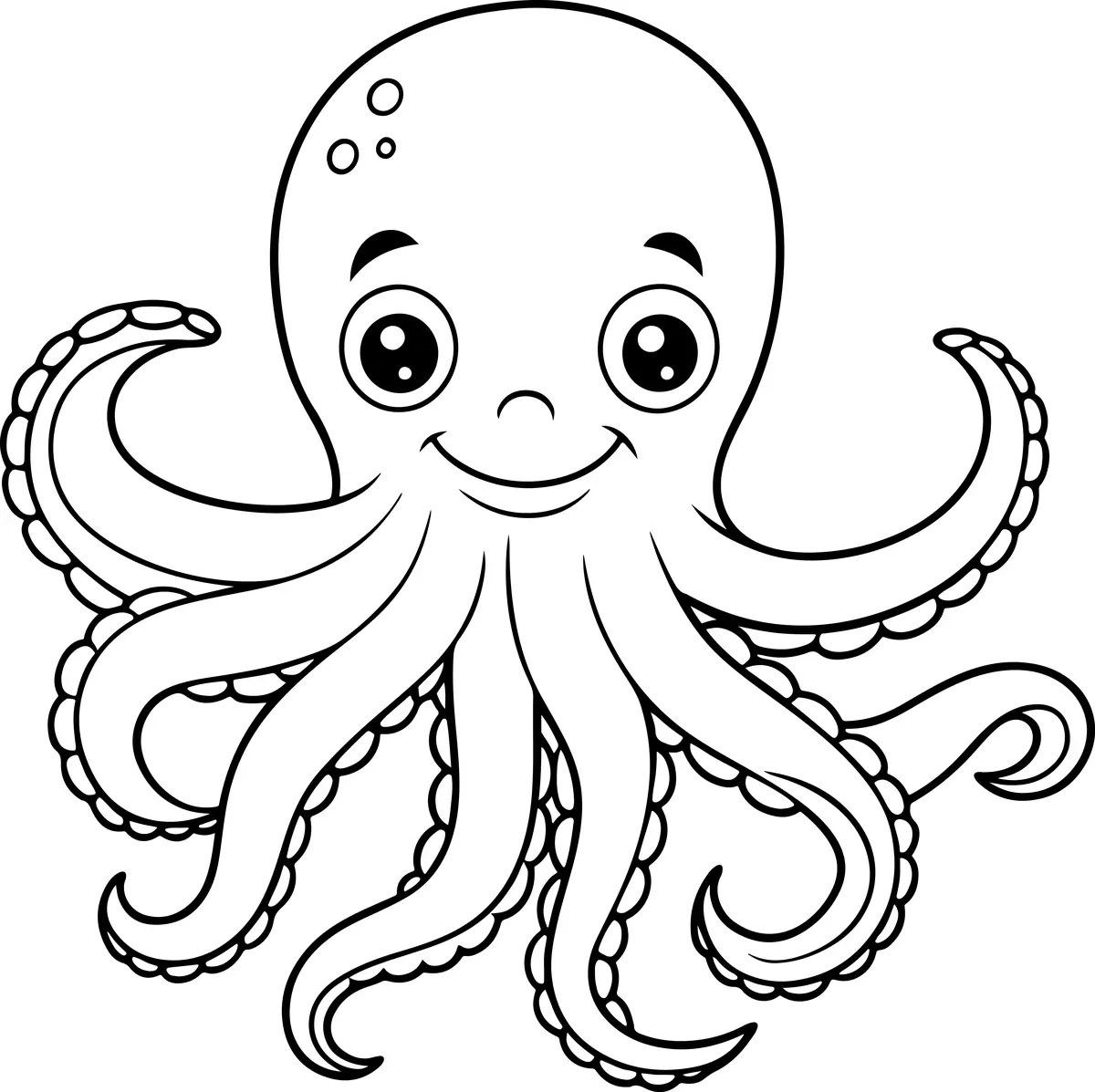 simple smiling octopus with big eyes colouring page to print