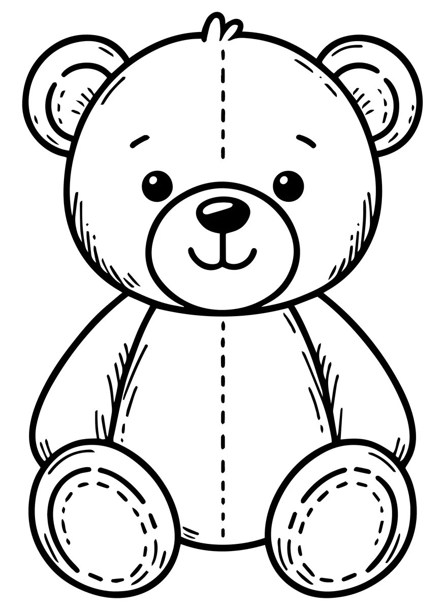Osito de peluche sencillo con costura central para colorear e imprimir