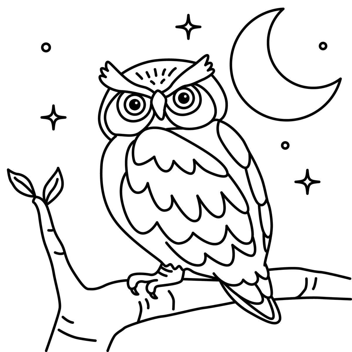 Dibujo de búho bajo la luna creciente para imprimir