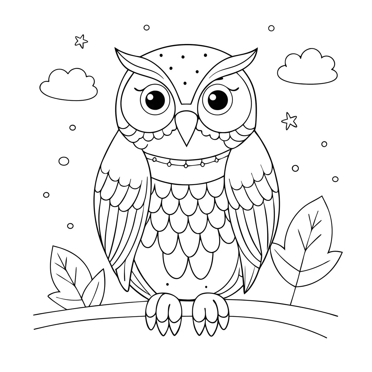 Dibujo de lechuza de plumaje finamente detallado para imprimir