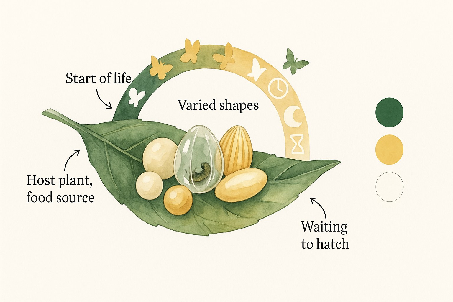 Butterfly life cycle: eggs on a leaf