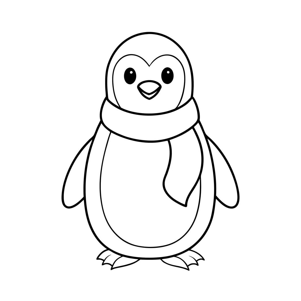 dibujo de un pingüino kawaii con bufanda de invierno para imprimir
