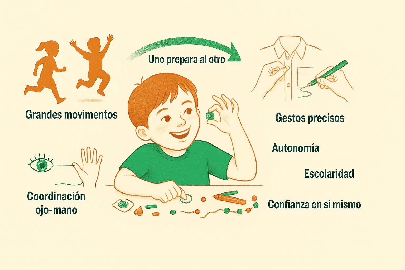 Niño manipulando cuentas para desarrollar su motricidad fina