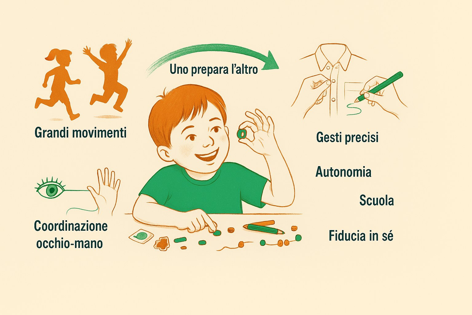 Bambino che manipola delle perline per sviluppare la motricità fine