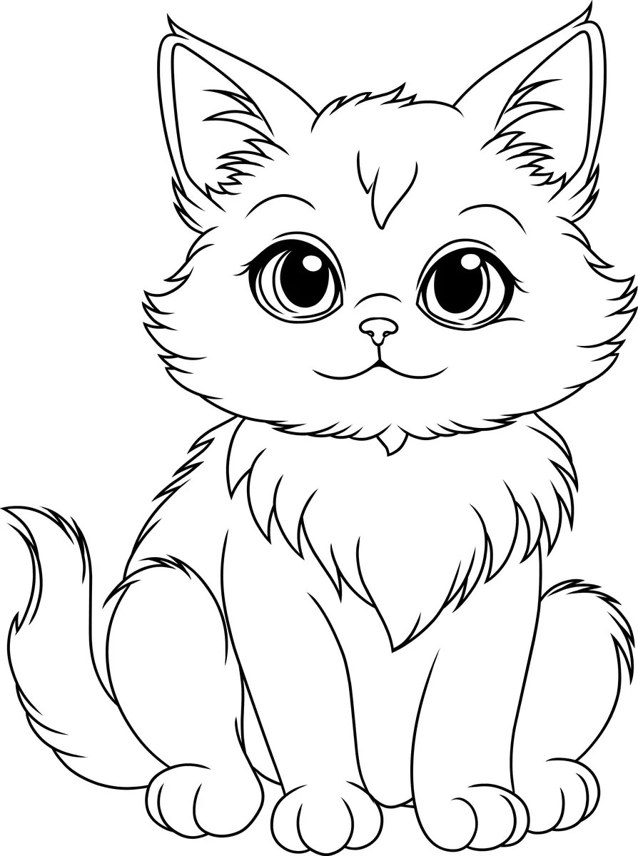 Long-haired fluffy Persian cat colouring page to print for kids