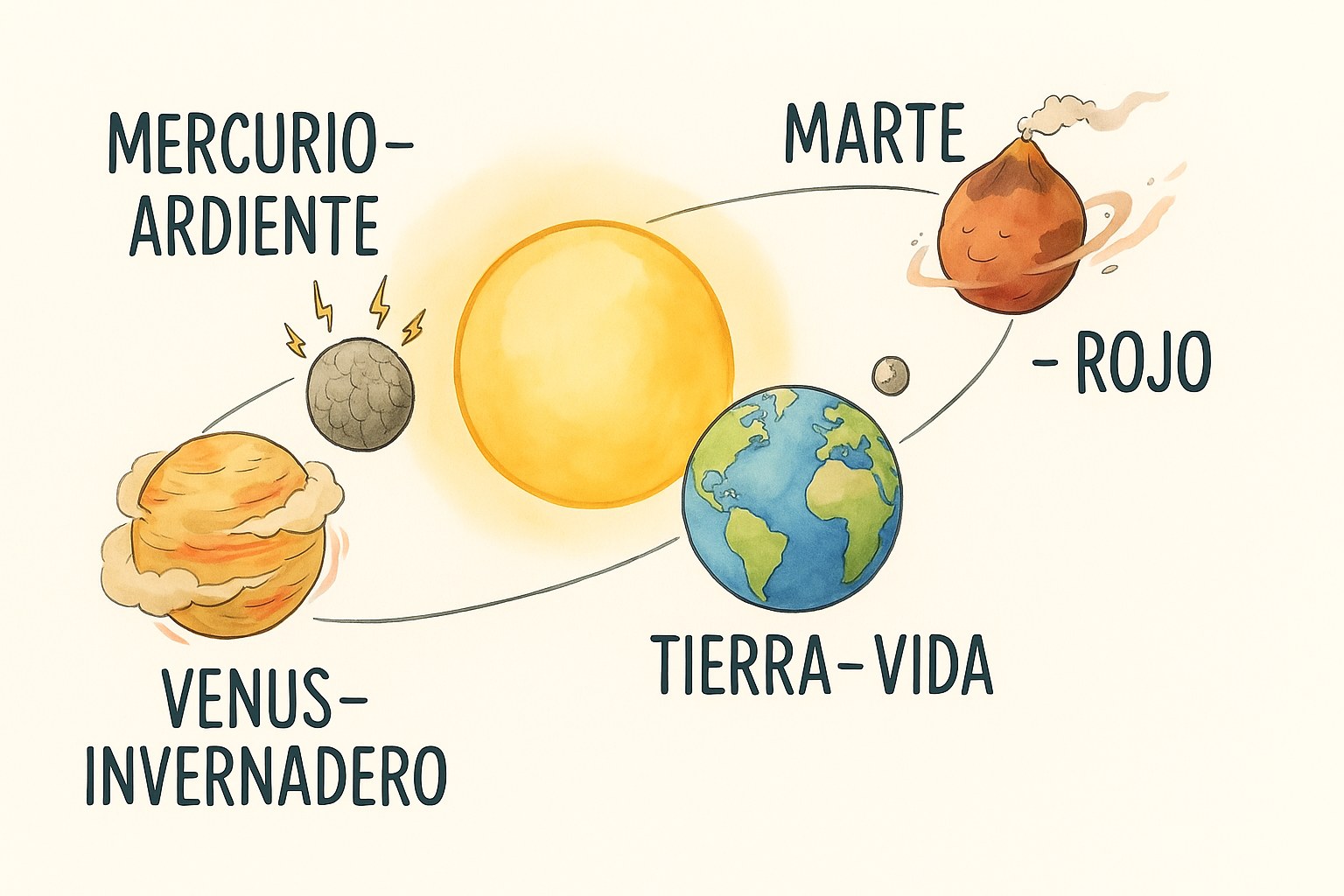 Los cuatro planetas rocosos Mercurio, Venus, la Tierra y Marte