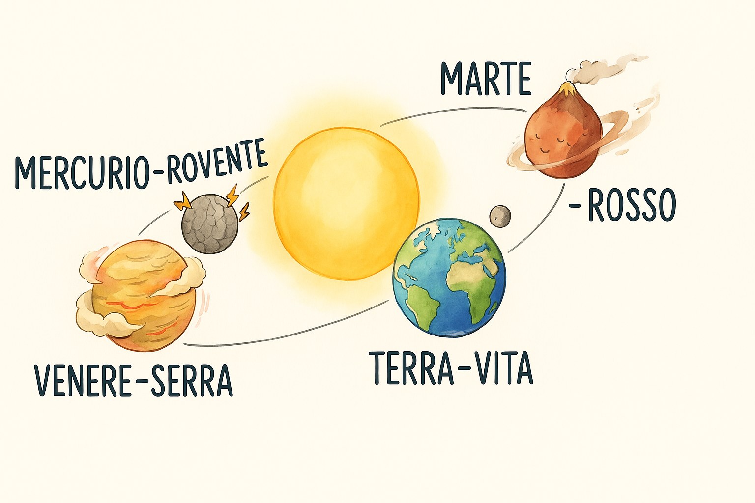 I quattro pianeti rocciosi Mercurio, Venere, la Terra e Marte