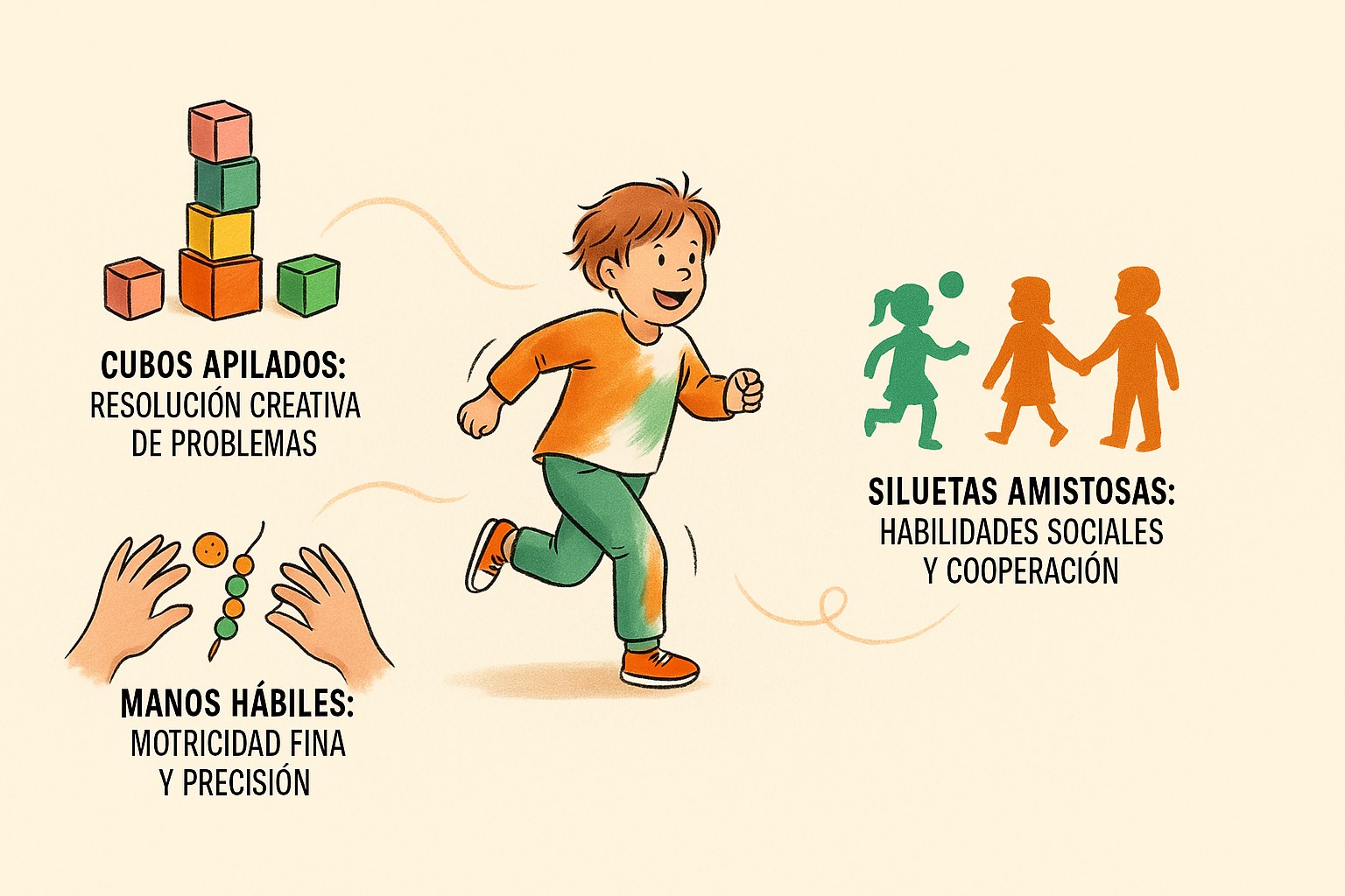 Un niño que aprende divirtiéndose con cubos de colores