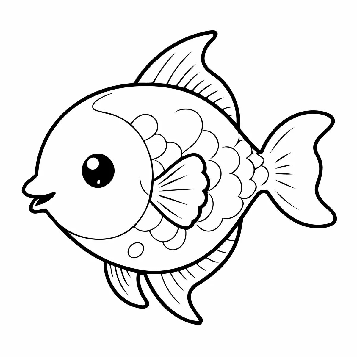 Kawaii fish with big eyes colouring page to print