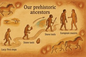 Illustration of the evolution of prehistoric hominids