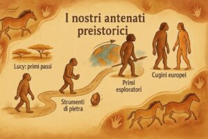 Illustrazione dell'evoluzione degli ominidi preistorici
