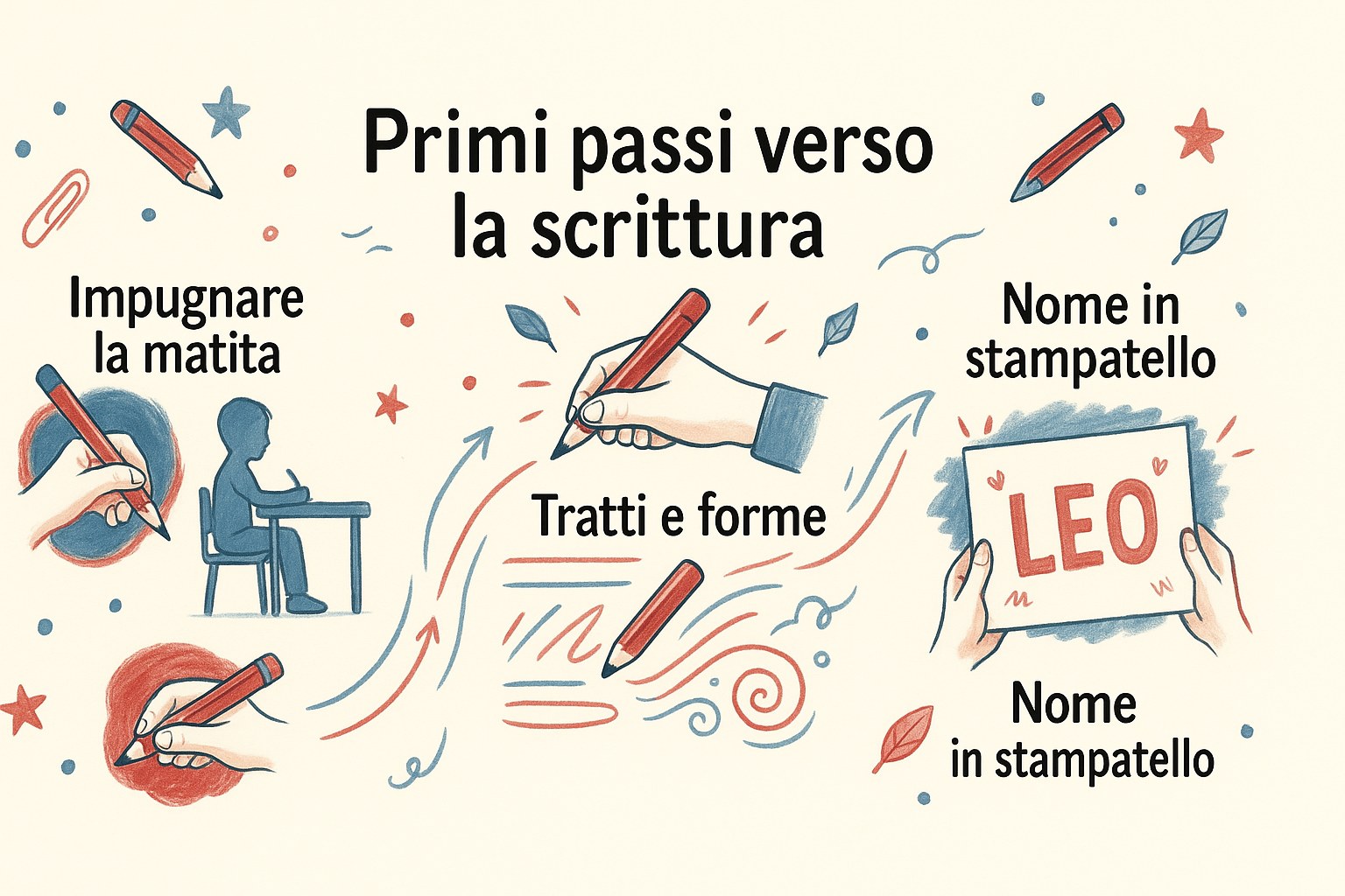 Bambino della scuola dell'infanzia che si esercita nel pregrafismo con una matita