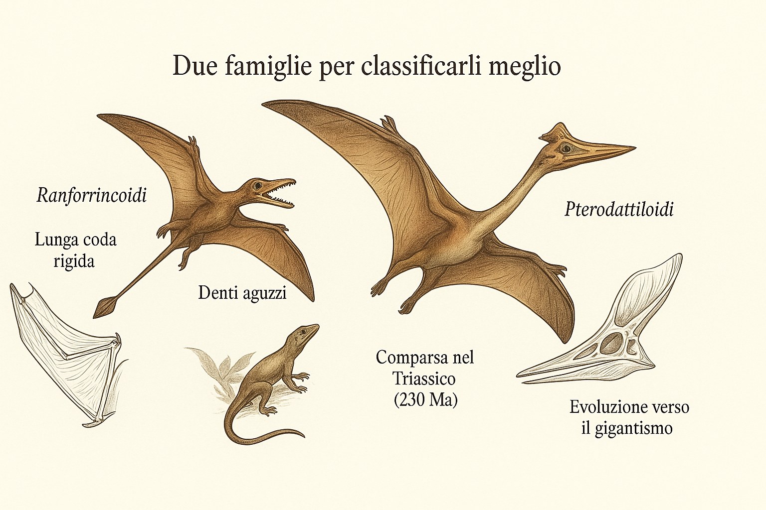 Confronto tra le forme corporee dei ranforrincoidi dalla coda lunga e gli pterodattiloidi giganti