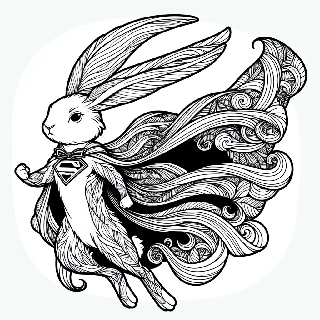 conejo superhéroe con capa para colorear e imprimir