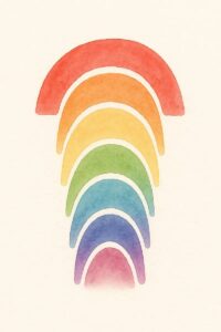 The 7 colours of the rainbow in order: red, orange, yellow, green, blue, indigo, violet
