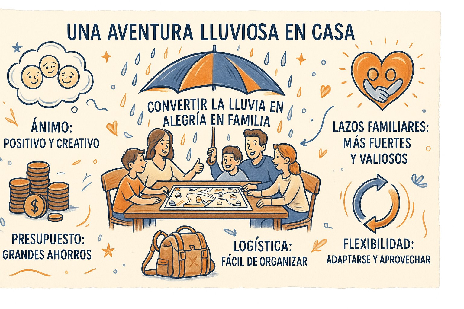 Familia feliz construyendo una cabaña con mantas en el salón un día de lluvia