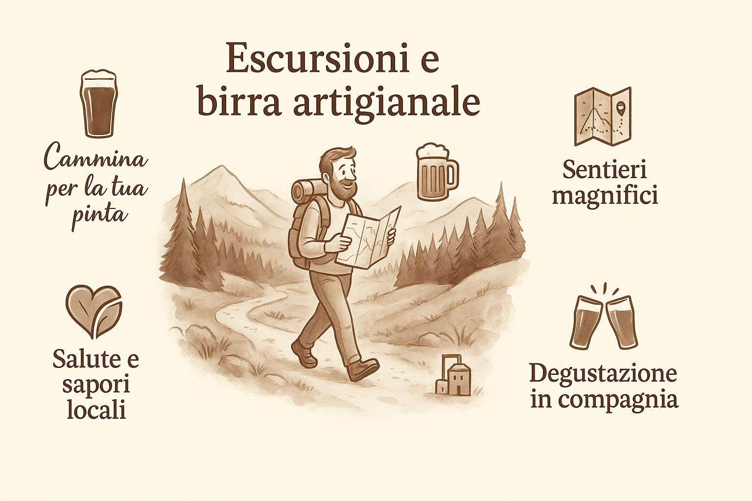 Una guida d'avventura di escursionismo e birra artigianale accanto a un sentiero